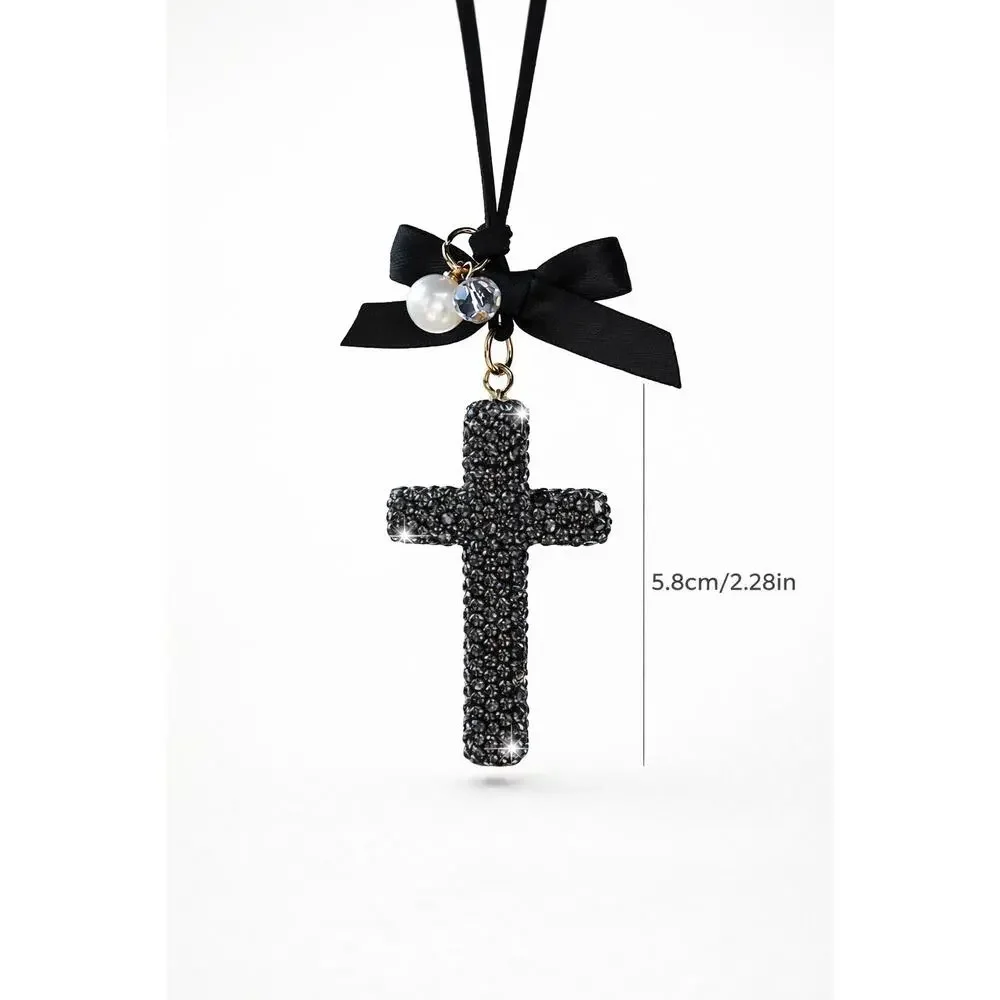 Midnight Grace Rhinestone Cross Car Charm